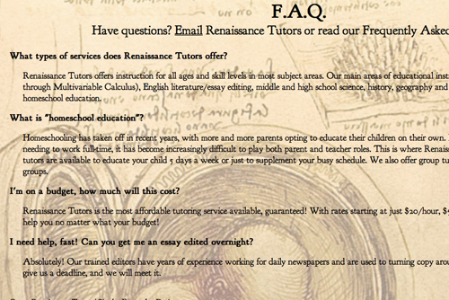 Web design: Renaissance Tutors